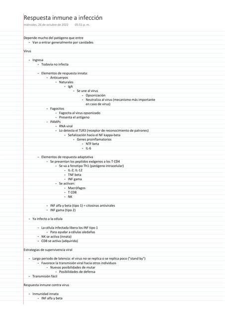 Respuesta inmune a infección 