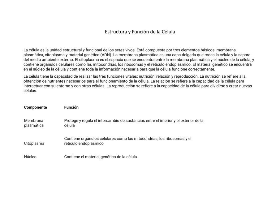 Estructura y Función de la Célula