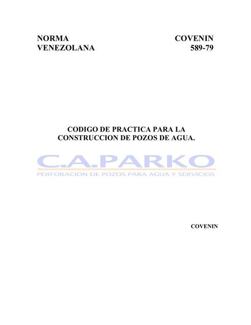 Código de Práctica para la Construcción de Pozos de Agua 