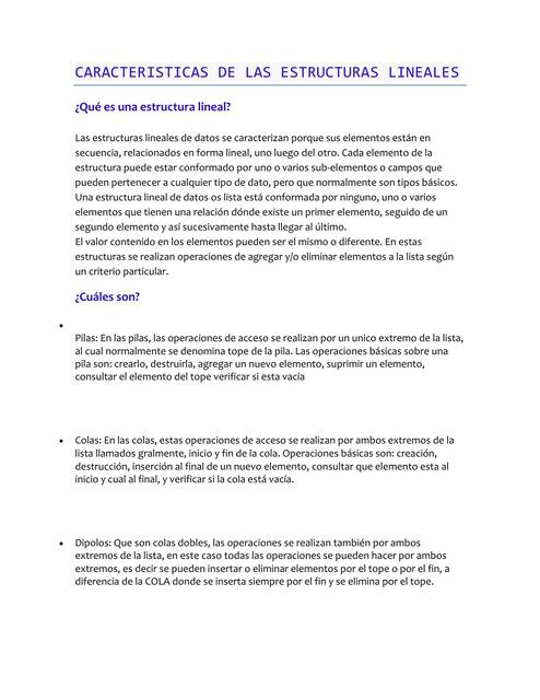 Características de las estructuras lineales 
