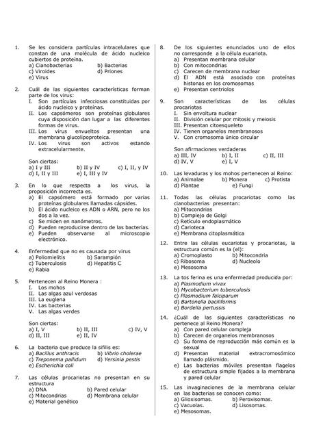 Banco de Preguntas de Biología 