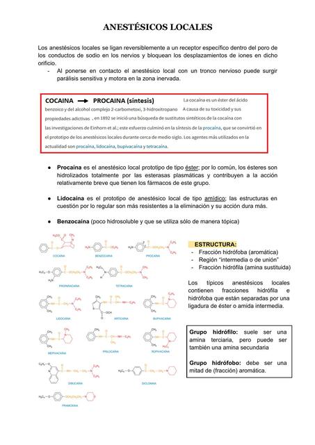 Anestésicos Locales (Cocaina, Lidocaina, Bupivacaina)