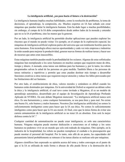 La inteligencia artificial ¿un paso hacia el futuro o la destrucción?