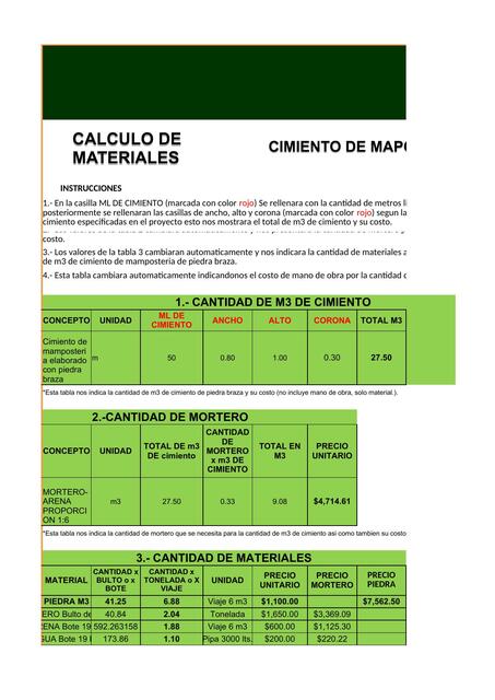 Cuantificación de cimientos