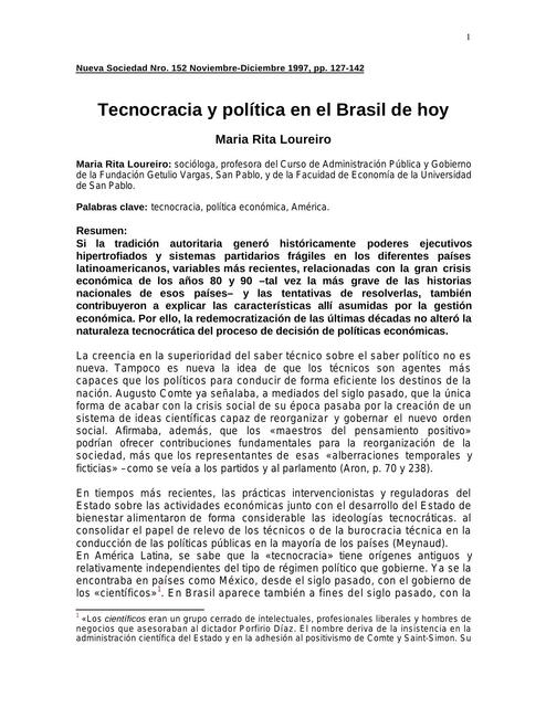 Tecnocracia y política en el Brasil de hoy