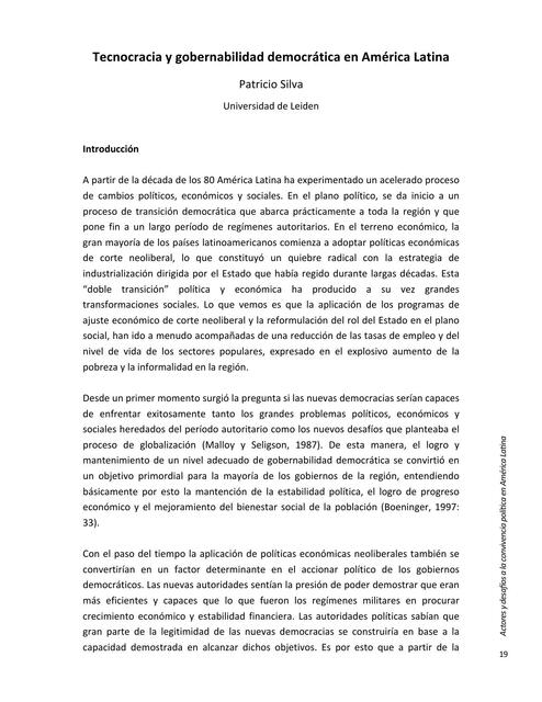 Tecnocracia	y Gobernabilidad Democrática en América Latina