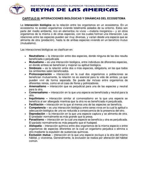 Interacciones Biológicas y Dinámicas del Ecosistema 