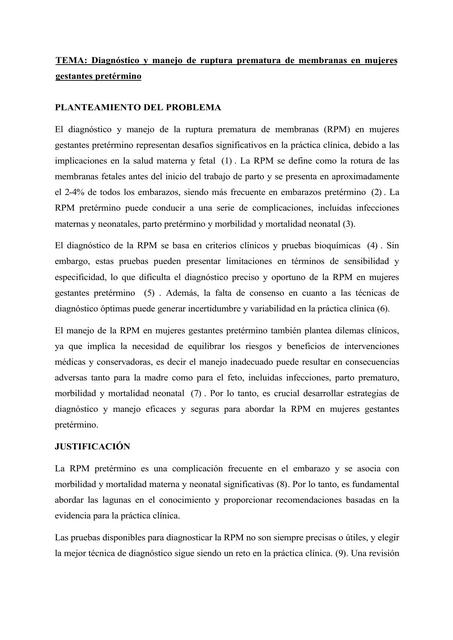 Diagnostico y Manejo de Ruptura Prematura de Membranas en Mujeres Gestantes Pretérmino 