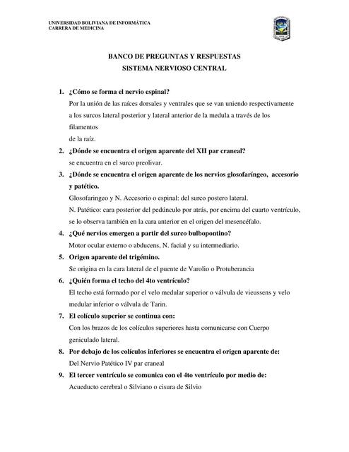 Banco de preguntas sistema nervios central 