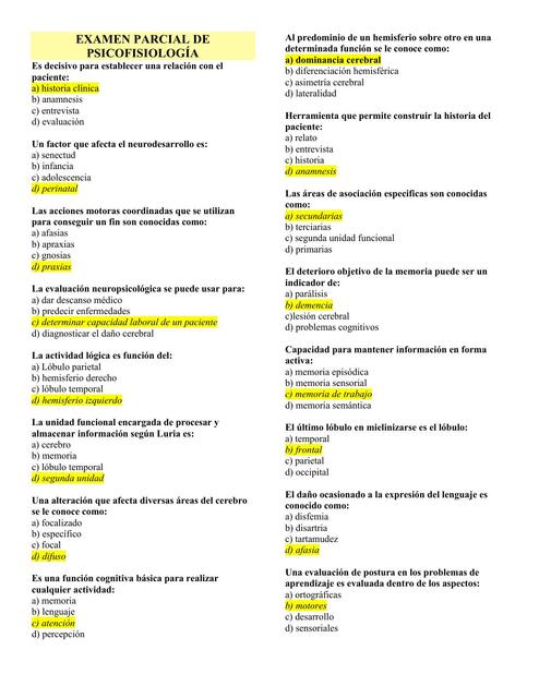 Examen Parcial de Psicofisiología 