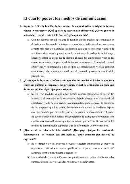 El Cuarto Poder Los Medios De Comunicación Maissae Udocz