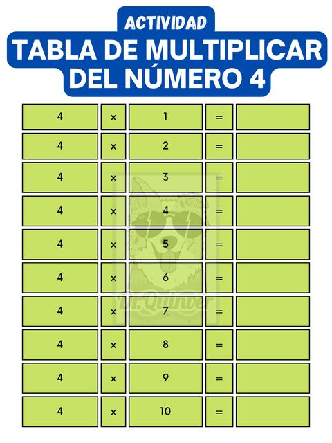 Tabla de Multiplicar del Número 4 (Actividad)