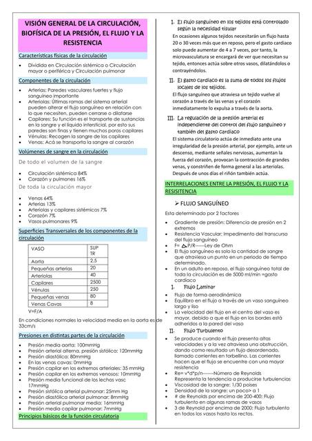 Visión general de la circulación, biofísica de la presión, el flujo y la resistencia