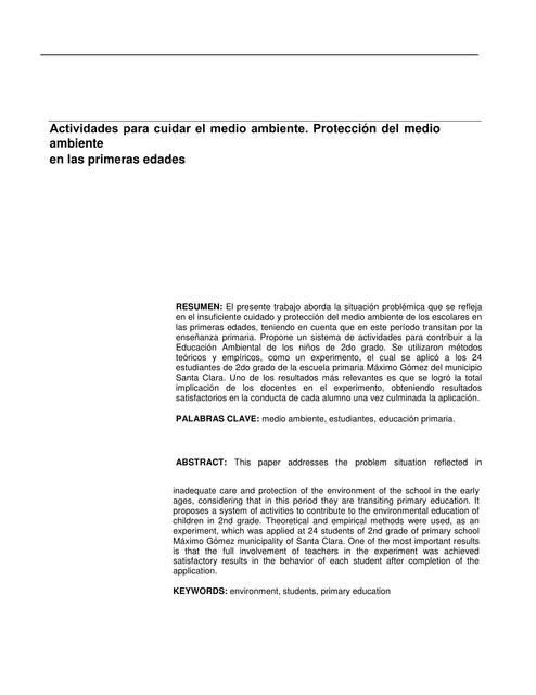 Actividades para cuidar el medio ambiente. Protección del medio ambiente en las primeras edades 