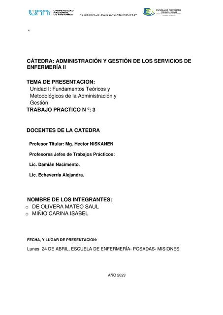 Administración y gestión de los servicios de enfermería II   