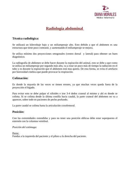 Radiología Abdominal en Clínica de Pequeños animales.