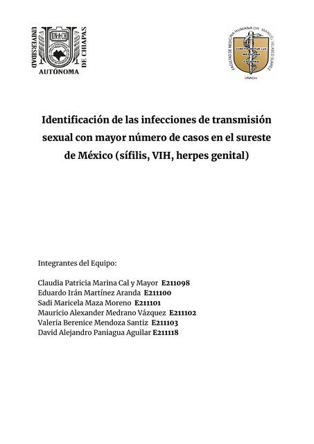 Identificación de las Infecciones de Transmisión Sexual con Mayor Número de Casos en el Sureste de México