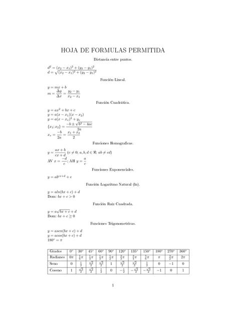 Hoja de Formulas Permitida 