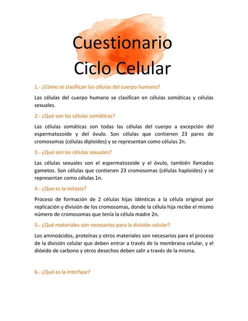 Cuestionario Ciclo Celular