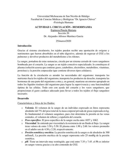 Actividad 1. Circulación y hemodinamia 