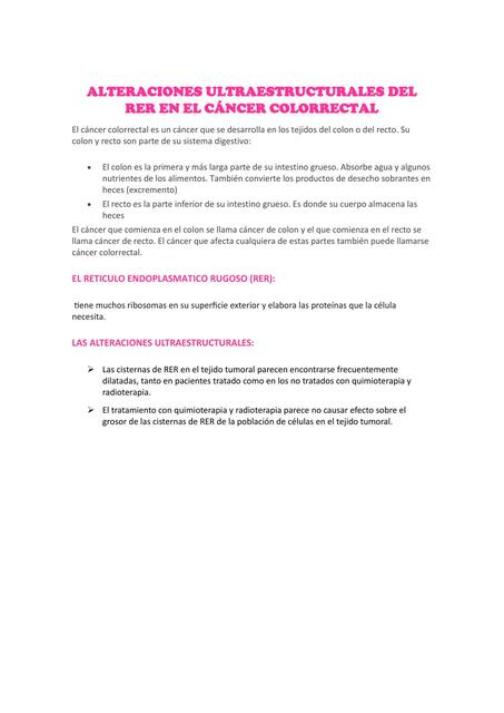 Alteraciones ultraestructurales del RER en el cáncer colorrectal 