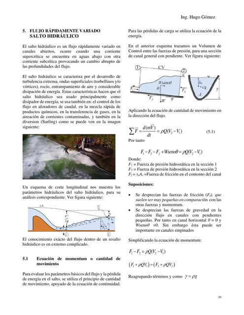 Flujo rápidamente variado. Salto hidráulico 