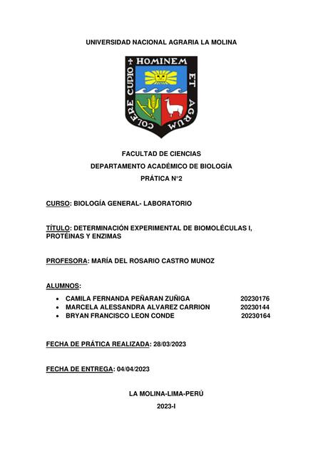 Determinación Experimental de Biomoléculas I, Proteínas y Enzimas 