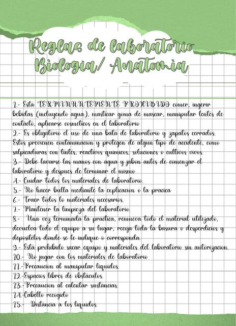 Reglas de Laboratorio Biología/ Anatomía 