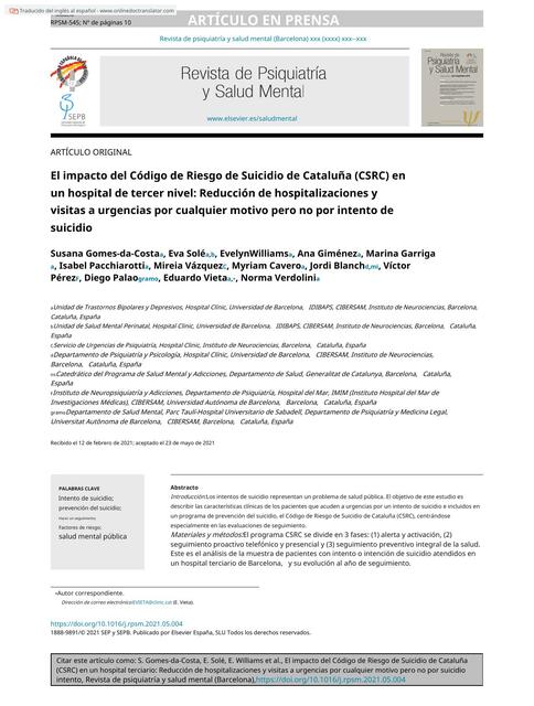 El impacto del Código de Riesgo de Suicidio de Cataluña (CSRC) en un Hospital de Tercer Nivel