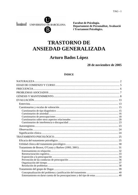 Trastorno de Ansiedad Generalizada 