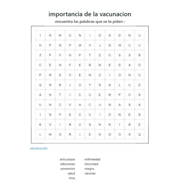 Sopa de letras Importancia de la vacunación 