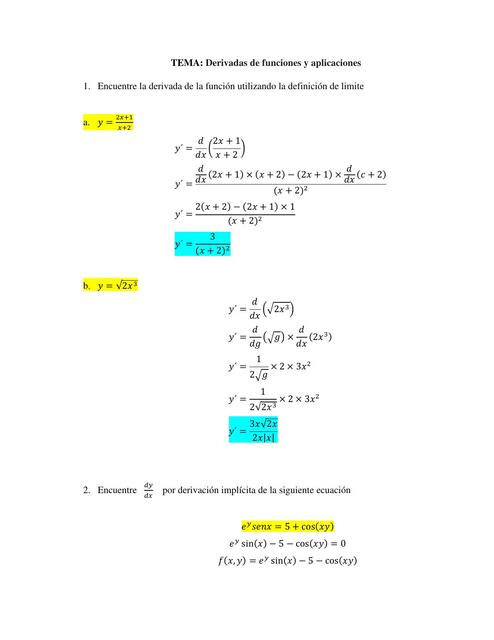 Derivadas de Funciones y Aplicaciones