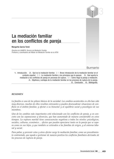 La Mediación Familiar en los Conflictos de Pareja 