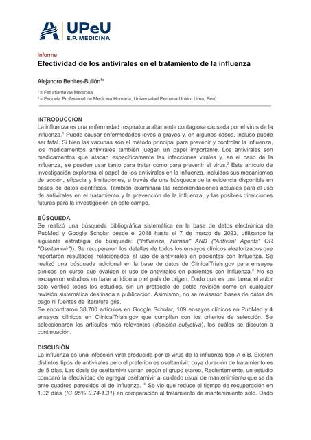 Lectura Crítica: Efectividad de los antivirales en el tratamiento de la influenza