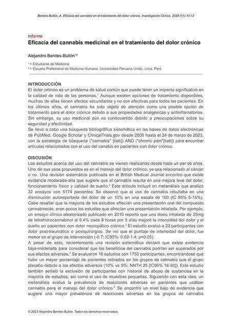 Lectura Crítica: Eficacia del cannabis medicinal en el tratamiento del dolor 