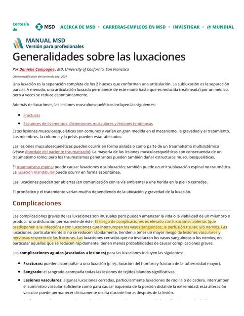 Generalidades sobre las Luxaciones