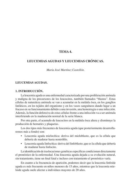 Tema 4 Leucemias agudas y leucemias crónicas