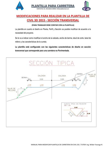 Modificaciones para realizar en la plantilla de Civil 3D