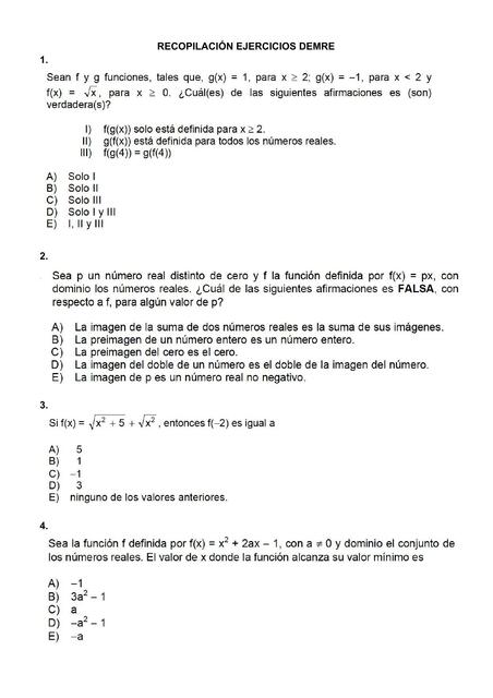 Recopilación Ejercicios DEMRE 