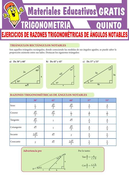 Ejercicios de Razones Trigonométricas de Ángulos Notables