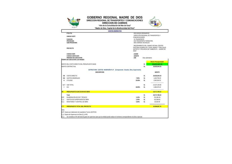 Presupuesto analítico obra por contrata