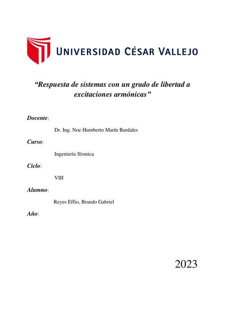 Respuesta de Sistemas con un Grado de Libertad a Excitaciones Armónicas 