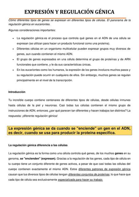 Expresión y regulación génica