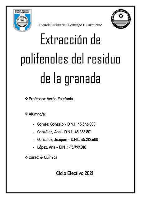 Extracción de Polifenoles del Residuo de la Granada