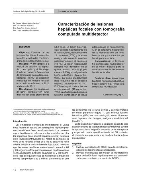 Caracterización de Lesiones Hepáticas Focales con TC