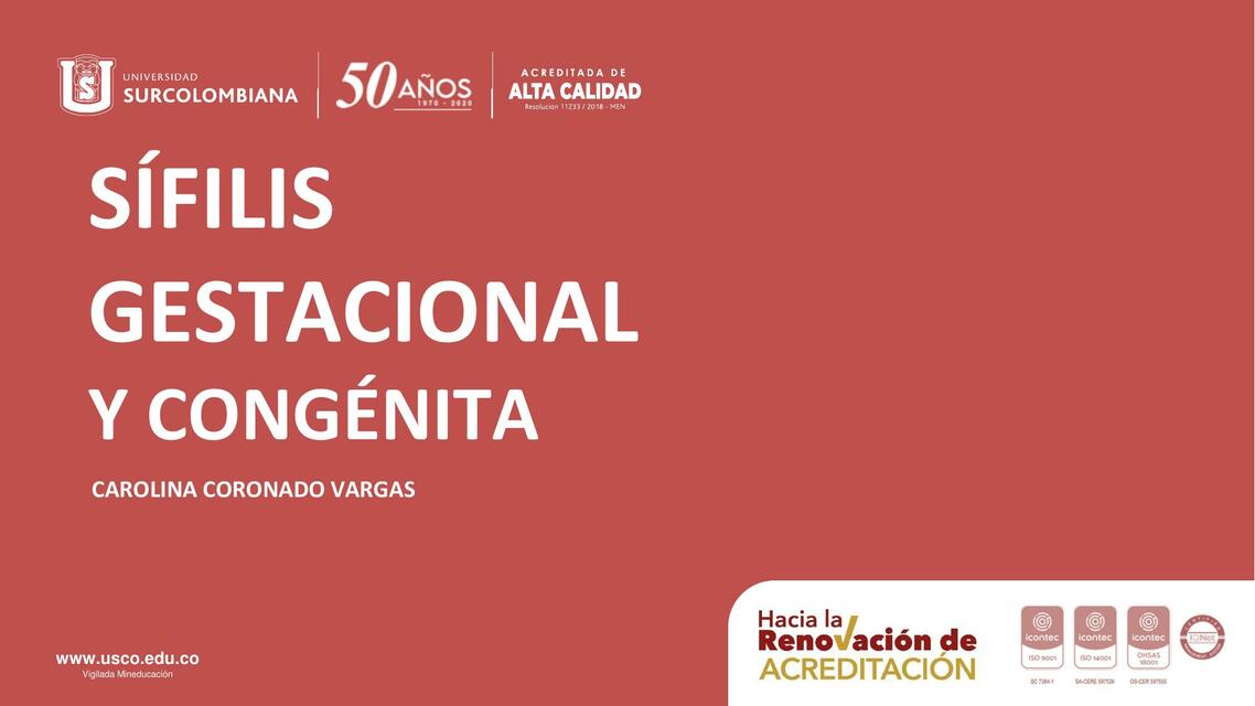 Sífilis  Gestacional  y Congénita 