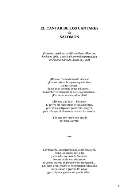 El cantar de los cantares Alianza literaria uDocz