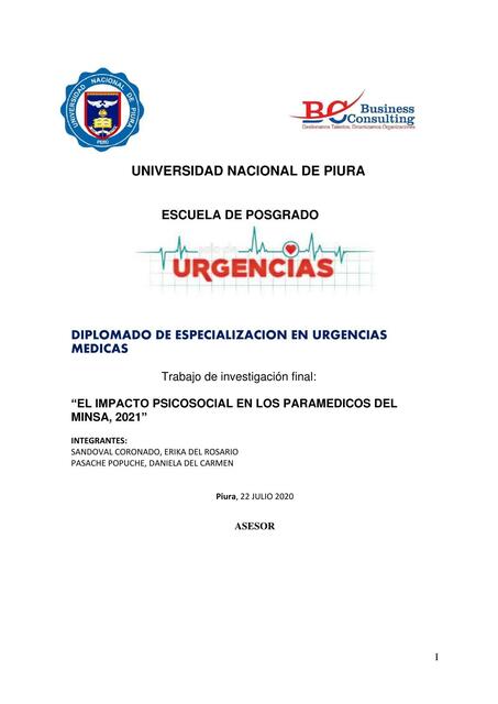 El impacto psicosocial en los paramédicos del  Minsa, 2021