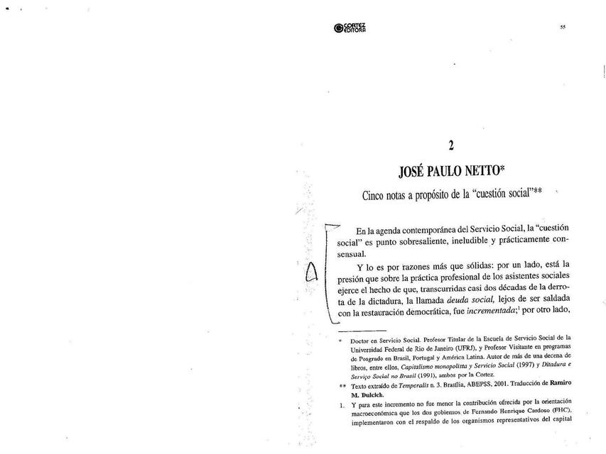 Cinco notas a propósito de la Cuestion social