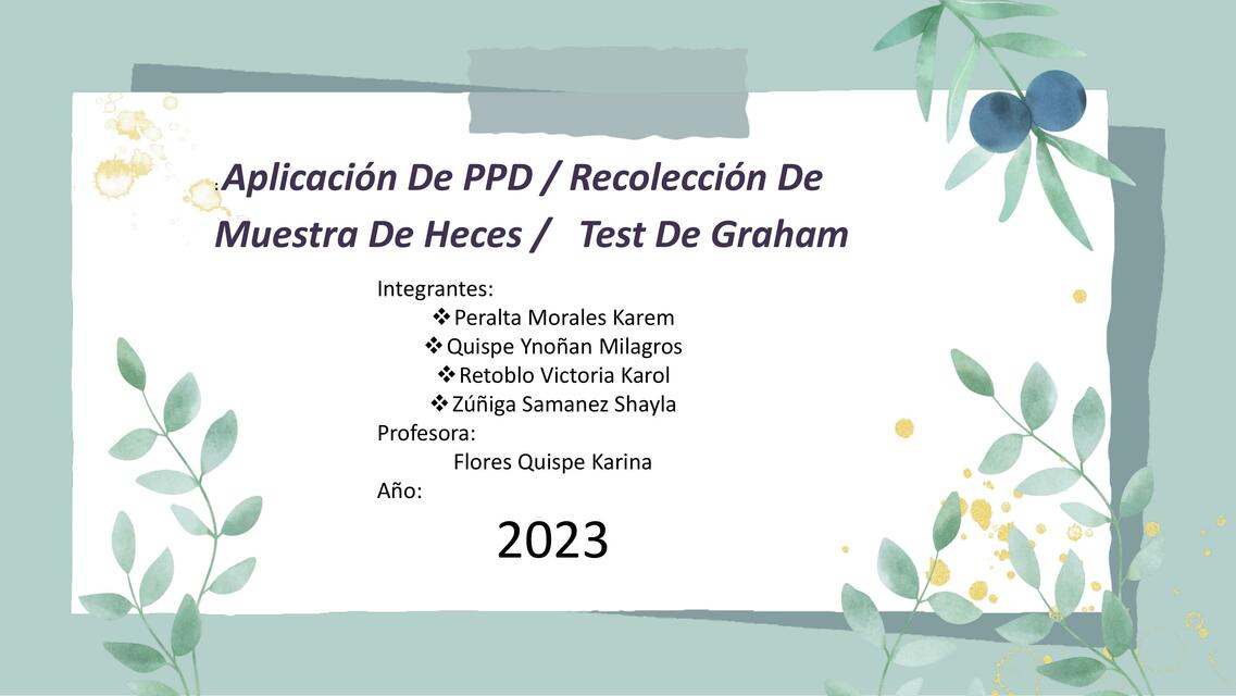 Aplicación de PPD / Recolección de Muestra de Heces / Test de Graham